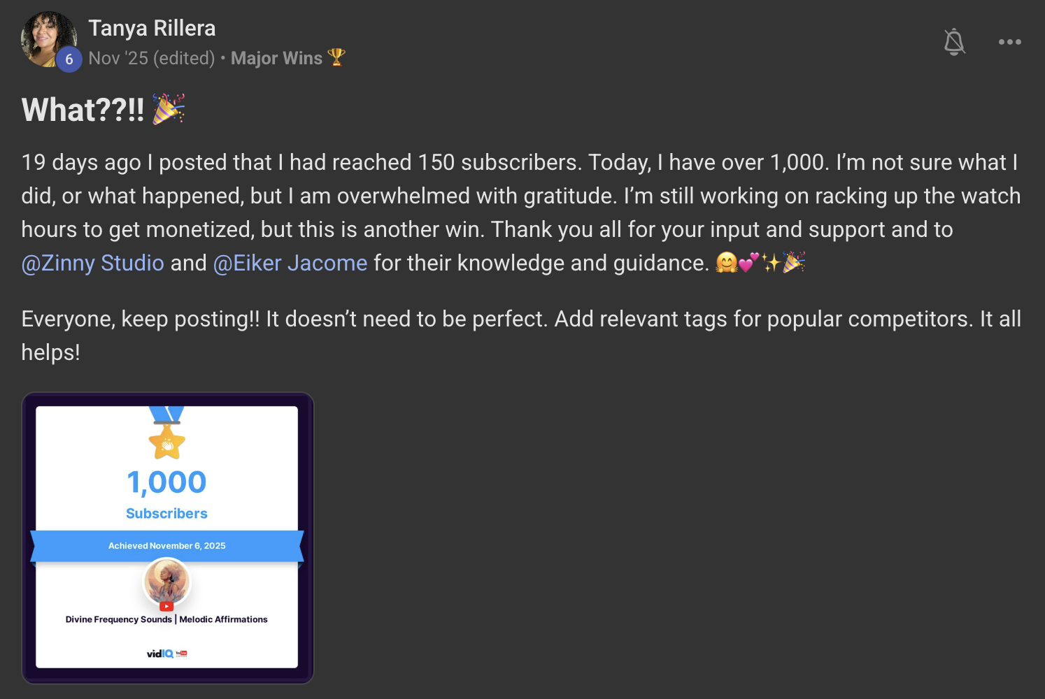 Tanya Rillera 1,000 subs